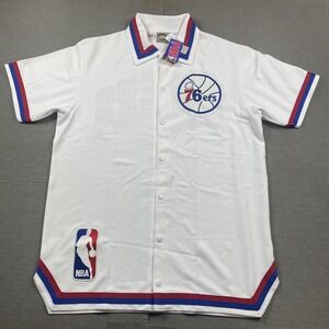 Philadelphia 76ers Shirt Mens 52 Snap Front Warm Up‎ NBA Mitchell & Ness New